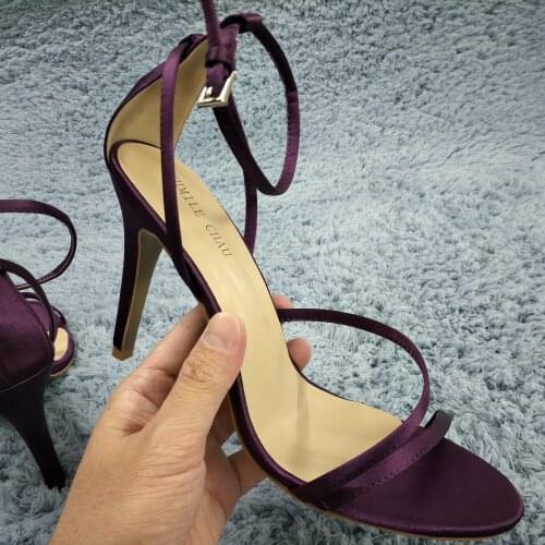 Sexy Purple Satin Sandals High Heel Bridals Dress Party Women Sandal Summer Popular New Open Toe Ankle Strap Stiletto 10cm Hee