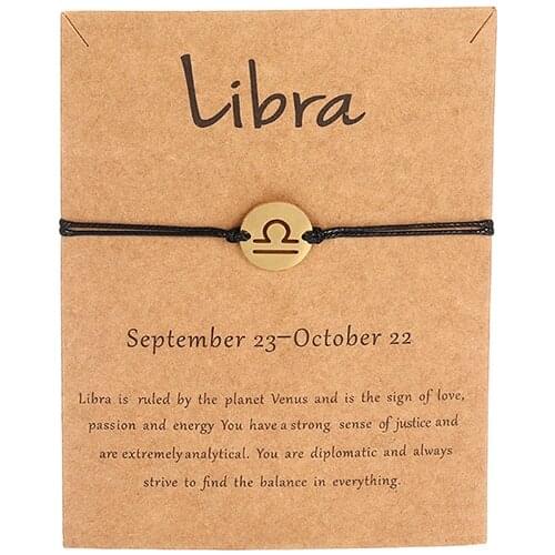 12 Constellations Handmade Adjustable Wax Cord Braided Bracelets Simple Black Rope Zodiac Sign Wrist Band