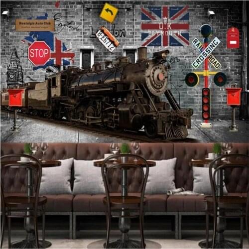 Beibehang Custom Retro nostalgic British train brick wallpapers tooling TV background wallpaper decoration painting restaurant