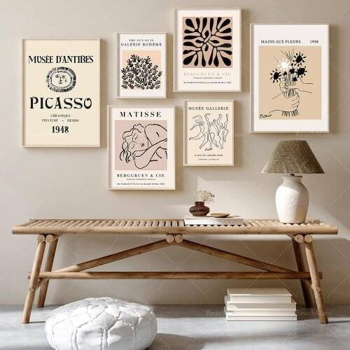Expo poster 6-piece set, minimal decorative neutral wall art Matisse and Picasso art prints, abstract gallery wall set, printabl