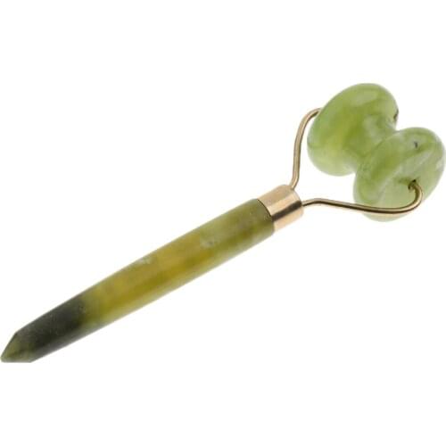 Natural Jade Stone Facial Massager Roller Wheel SPA Neck Body Massage Tool Green For Women, Lady, Girls