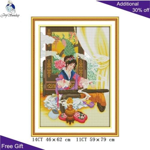 Joy Sunday Chinese Ancient Beauty Home Decor R310 Counted and Stamped Play The Lyre Needlepoints Embroidery Cross Stitch kits