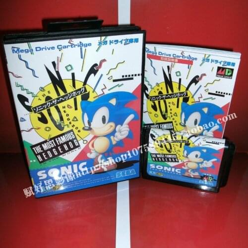 Sega MD game - Sonic with Box and Manual for 16 bit Sega MD game Cartridge Megadrive Genesis system