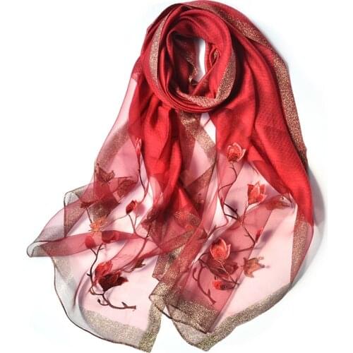 70*190CM Luxury Embroidery Silk Long Scarf All-Mach Gold Wire Wrap Shawl Sun Protection Pashmina Cover-Ups Gift