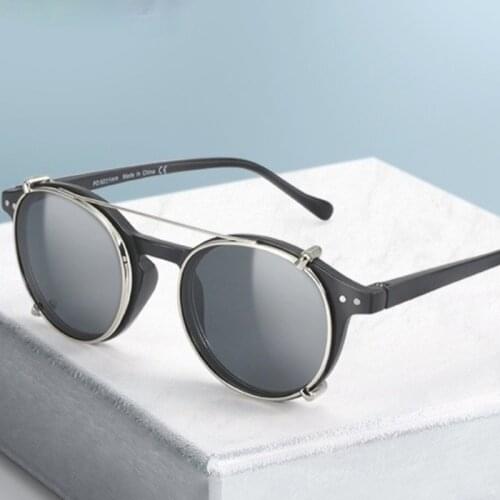 ZENOTTIC Retro Steampunk Round Clip On Sunglasses Men Women Double Layer Removable Polarized UV400 Lens Sun Glasses With Box