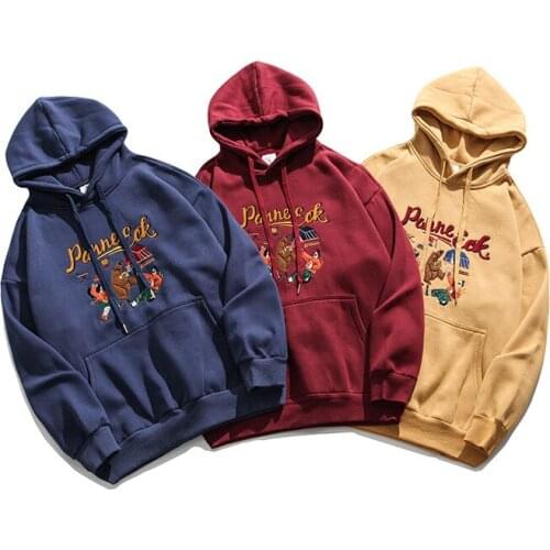 Embroidered loose hooded couple cartoon Plush for men and women