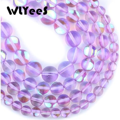 WLYee Natural Purple Labradorite Synthetic Flash Stone beads 6/8/10MM Round Loose bead for women Jewelry bracelet making DIY 15"