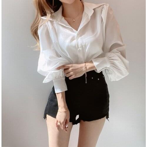 2021 Korean Loose Women Blouse Simple Versatile Lapel Long Sleeve White Shirt Elegant Women Shirt Tops Pink Tops Blusas 12492