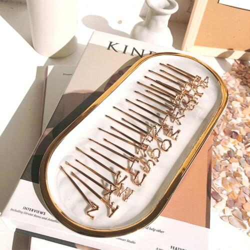 A-Z 26 Letters Initial Name Hair Clips For Girls Women Charm Gold Color Word Clip Barrette Hairpin Hairwear Hair Accessories
