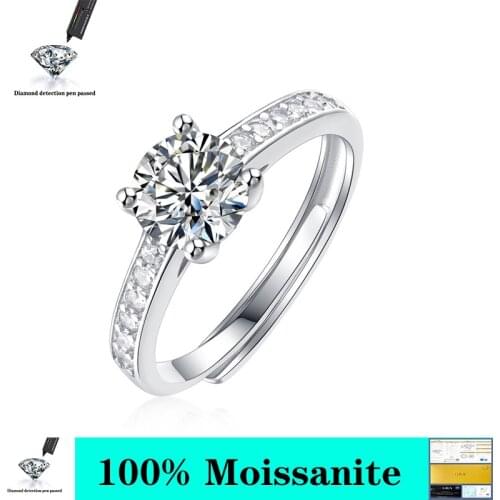 Real 1.0CT 6.5mm D Color Moissanite Wedding Rings For Women 18K White Gold Color 100% 925 Sterling Silver Bridal Fine Jewelry
