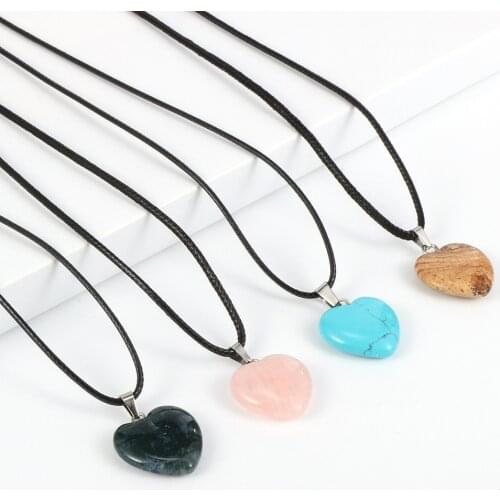 Women Heart Pendant Necklace Natural Crystal Lapis Lazuli Tiger Eye Stone Love Statement Necklaces Jewelry Gifts For Lover