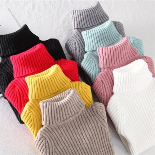 Winter Warm Sweater For Kids Baby Girls Childrens High Collar Solid Color Top Stripe Pit Bar Long Sleeve Pullover Clothes 1-8T