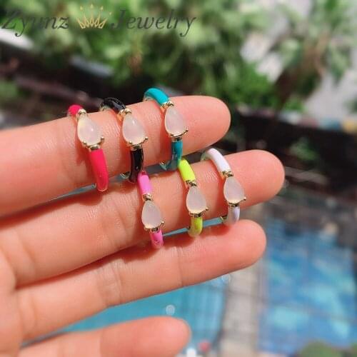 10PCS, Adjustable Colorful Enamel Open ring, Enamel Drop Crystal Ring, Simple Charm Ring
