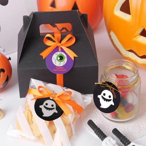 100pcs Halloween Tag Candy Bag Decoration Pumpkin Skull Gift Favors Packaging Hanging Tags Horror Party Handmade Biscuit Decor