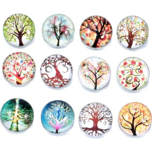 12pcs/lot Multi Options Life Tree Pattern Charms 18mm Glass Snap Button For DIY Charms Bracelet 18mm Snaps Jewelry KZ0153-KZ0161