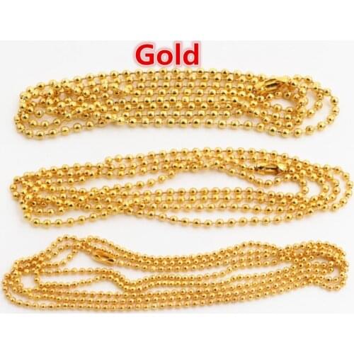5pcs 1.5mm 2mm 2.4mm Gold Color Plated Ball Beads Chain Necklace Bead Connector 65cm(25.5 inch)