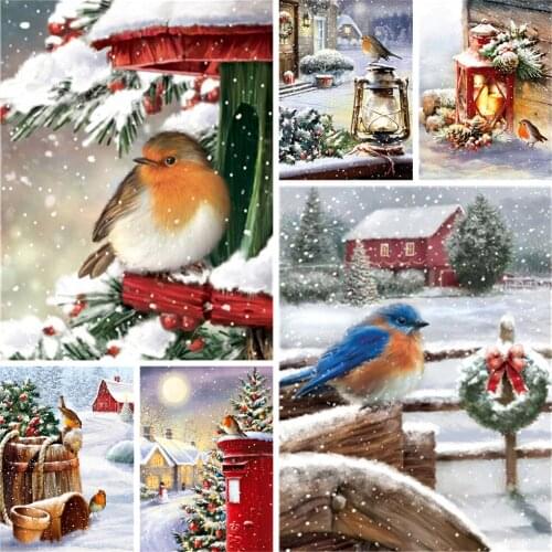 5D DIY Diamond Painting Christmas Bird Snow Tree Rhinestone Art Picture Full Diamond Embroidery Mosaic Home Decoration Gifts