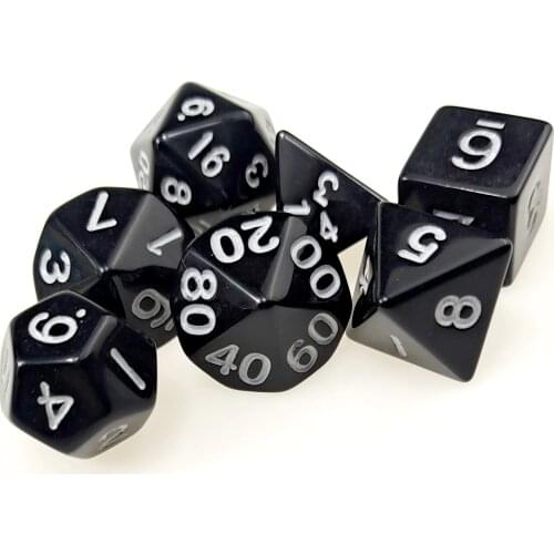 7 PC Polyhedral RPG Dice Set Opaque Black (d4 d6 d8 d10 d% d12 & d20) for DND D&D Roleplaying Games