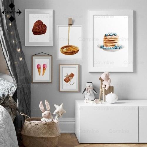 Watercolor Illustration Poster and Print Dessert Ice Cream Canvas Painting Chocolate Cookies Wall Art Picture Home Kitchen Decor