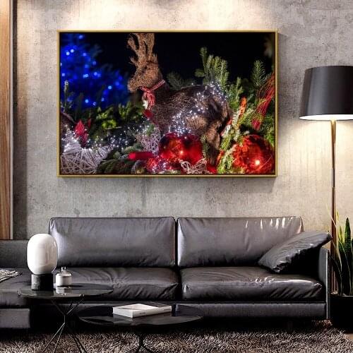 Artcozy Oil Canvas Painting deer_christmas_toys_balls_christmas_new_year For Home Decoration Wall Art