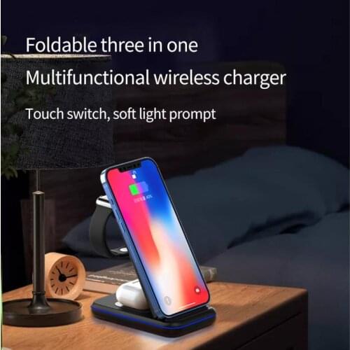 15W Qi Fast Wireless Charger Stand For IPhone 11 12 X 8 Apple Watch 3 In 1 Foldable Charging Dock Station For Airpods Pro IWatch