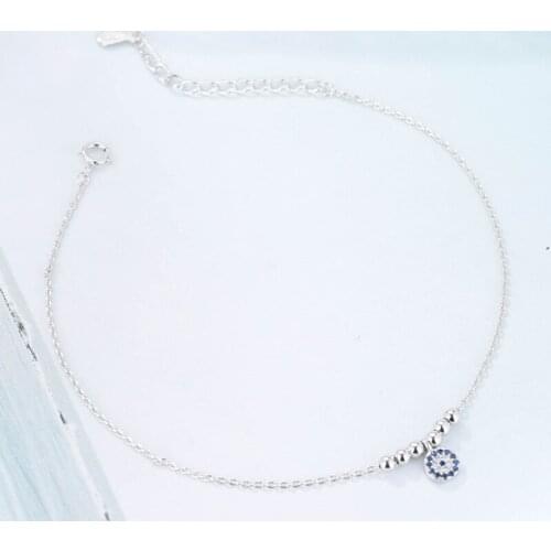 Daisies One Piece 925 Sterling Silver Bracelets CZ Blue Evil Eye Bracelets Crystal Link Chain Bracelet For Women Best Gift