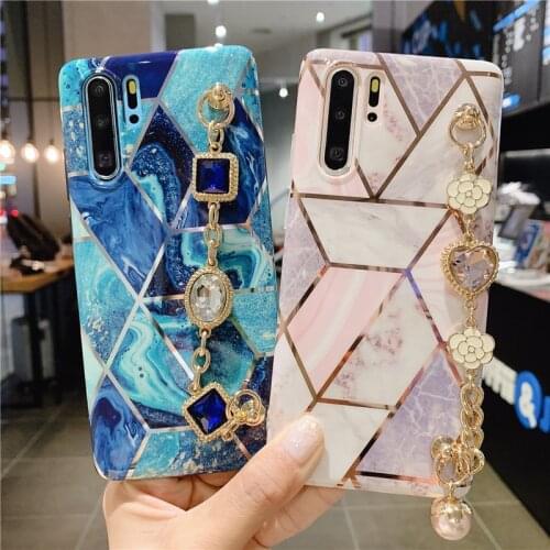 Luxury diamond Bracelet pearl Soft silicone phone case for HuaWei P30 P20 Pro Lite P40 Mate 20 30 Marble Bronzing back cover