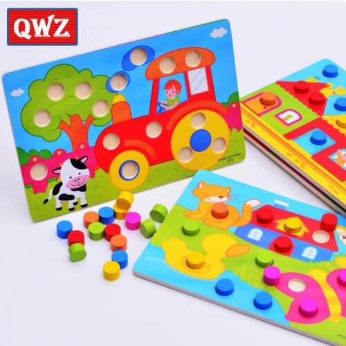 QWZ Montessori Wooden Tangram Jigsaw Board Educational Early Learning Cartoon Wood Puzzles Games Kids Toys for Children Gifts