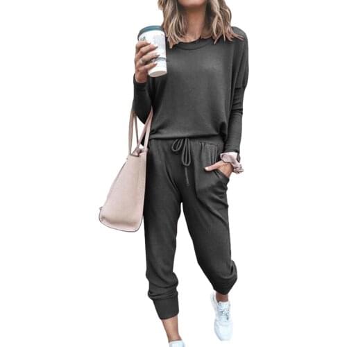 Home Wear Sports Suit Long-sleeved Casual Sportswear Loose solid color long-sleeved casual home wear sports suit