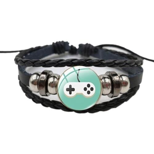 Electronic Gamepad Leather Bracelet Art Photo Glass Couple Bracelet Boyfriend Metal Stand Small Jewelry MenS Jewelry Gift Acces