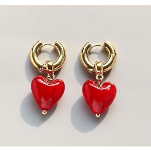 European and American Heart Earrings women red national style wedding long earrings fashion fashion earrings earrings