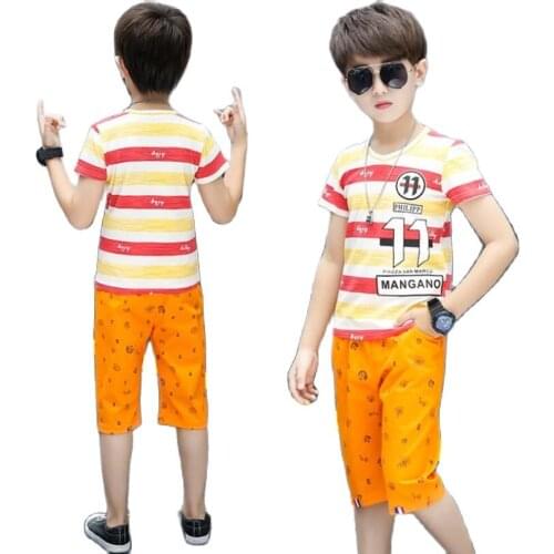 Summer T shirt for boys clothes sets 2pcs/set thin breathable cotton shirt 3-13Y kids shorts teenage fashion outwear streetwear