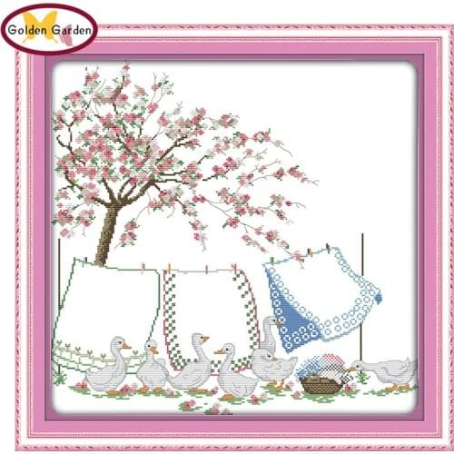 GG Drying The Quilts Flower Cross Stitch Needlework DIY Kit Joy Sunday Embroidery Painting Cross-stitch Christmas for Home Decor