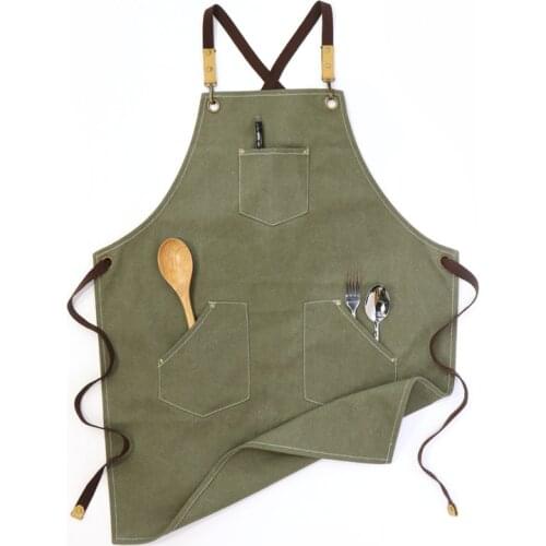 Canvas Work Apron 16 oz Washed Cotton Canvas Korean Version Bartender Hairdresser Workwear Floral Barista Waist Barber Apron