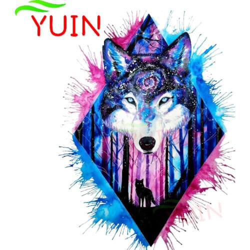 Interesting Galaxy Wolf Head Color Car Sticker Fantasy Style PVC Decorative Motorcycle Cars Accessories Waterproof Decal 15*11cm
