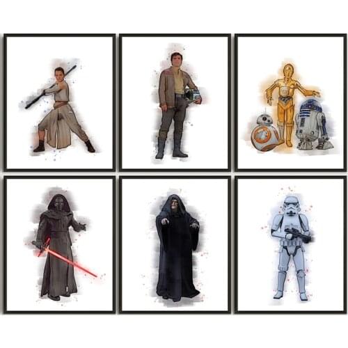 Disney Star Wars Canvas Art Paintings Movie Watercolor Poster and Print Wall Art Picture for Kids Room Cuadros Home Decoration