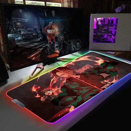 Anime Kimetsu No Yaiba Mause Pad RGB Mouse LED Desk Cute Pc Gaming Gamer Cabinet Mats Lighting Mousepad Company Carpet Deskmat