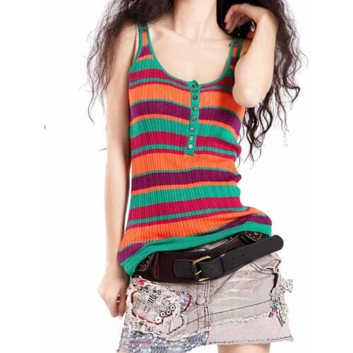 Womens Summer Vintage Knitted Tank Tops Female Spaghetti Strap Camisole Slim Tank Top Women New Sleeveless Elastic Camis Vest