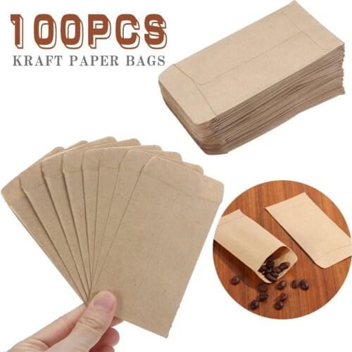 100pcs Multi-Purpose Kraft Paper Bags 6x10cm Tea Food Seed Coins Storage Mini Packages Envelopes Home Storage Bags