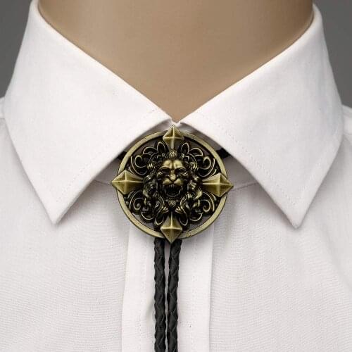 2 colorsCopper lion round bolo tie for man handmakde Indian cowboy western cowgirl zinc alloy necktie