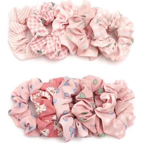 2020 New Designs Pink Scrunches Set 10pcs Wholesale Girls Hair Schrunchies Pack Cute Hair Rope For Ponytail Daily Hairbands