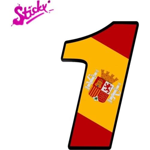 STICKY Number National Flag Spain Spain Skull Vinyl Adhesive Sticker Car Auto Motocross Moto Sport Start Racing Tuning