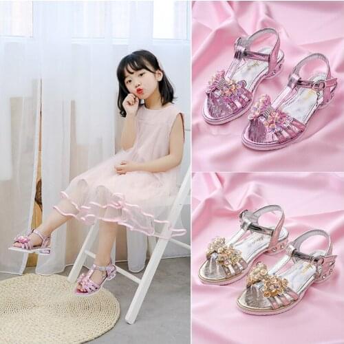 New childrens sandals 2021 girls' high heels princess shoes Korean fashion soft soled students' shoes trend of big children