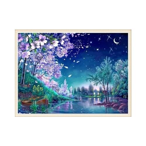 New Diamond mosaic full diamond embroidery beads Moon river cherry flowers tree diamonds cross stitch painting Inlay handwork
