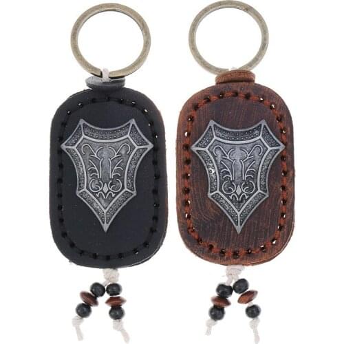 New Genuine Leather Men Small Gift Retro Handmade Purse Keychain Car Alloy Key Ring Holder Wallet Arts and Crafts for Women