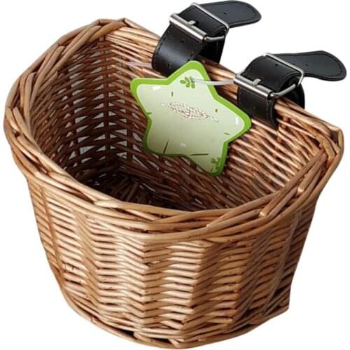 Wicker Bike Basket Cargo Bag Children Bicycle Front Handlebar Mount Basket Hand-woven Rattan Bicycle Storage Holder