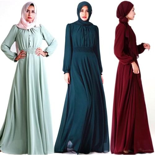 Retro popular big swing chiffon dress 2021 spring fall new full-sleeved elastic waist long dress bottoming dress women s646