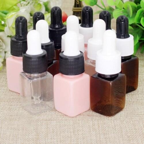 10/50/100pcs 10ml Empty Square Plastic Essential Oil Dropper Bottle with black/white glue head Cosmetic Essece Packing Container
