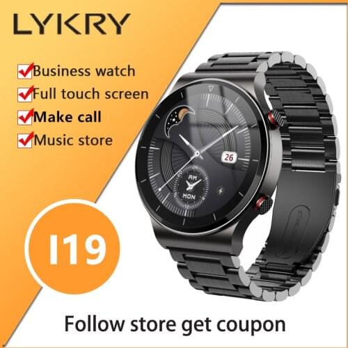LYKRY I19 Music Smart Watch Men 1.3inch Screen Bluetooth Call Mens Watches Wristband 128MB for Music Fitness Tracker pk GT2 Pro
