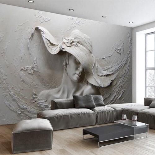 Custom Wall Cloth 3D Embossed Abstract Beauty Figure Wall Paper Mural Living Room Bedroom Wall Home Decor Art 3D Papel De Parede
